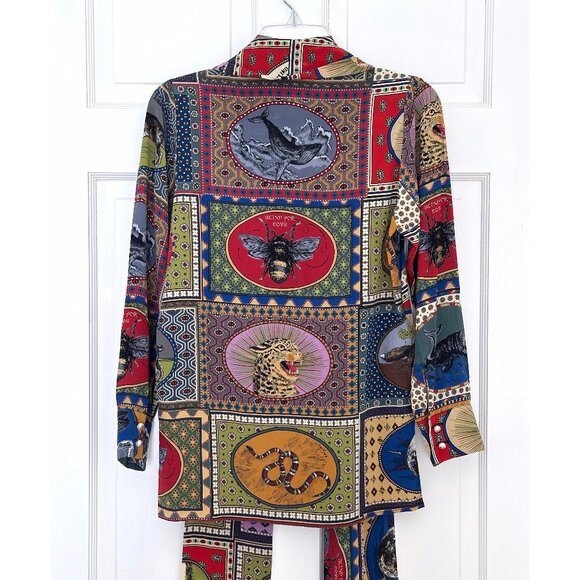 Gucci Animal Print Silk Top Blouse Tie Neck Tiger Bohemian Psychedelic 2017 38 - Picture 8 of 16